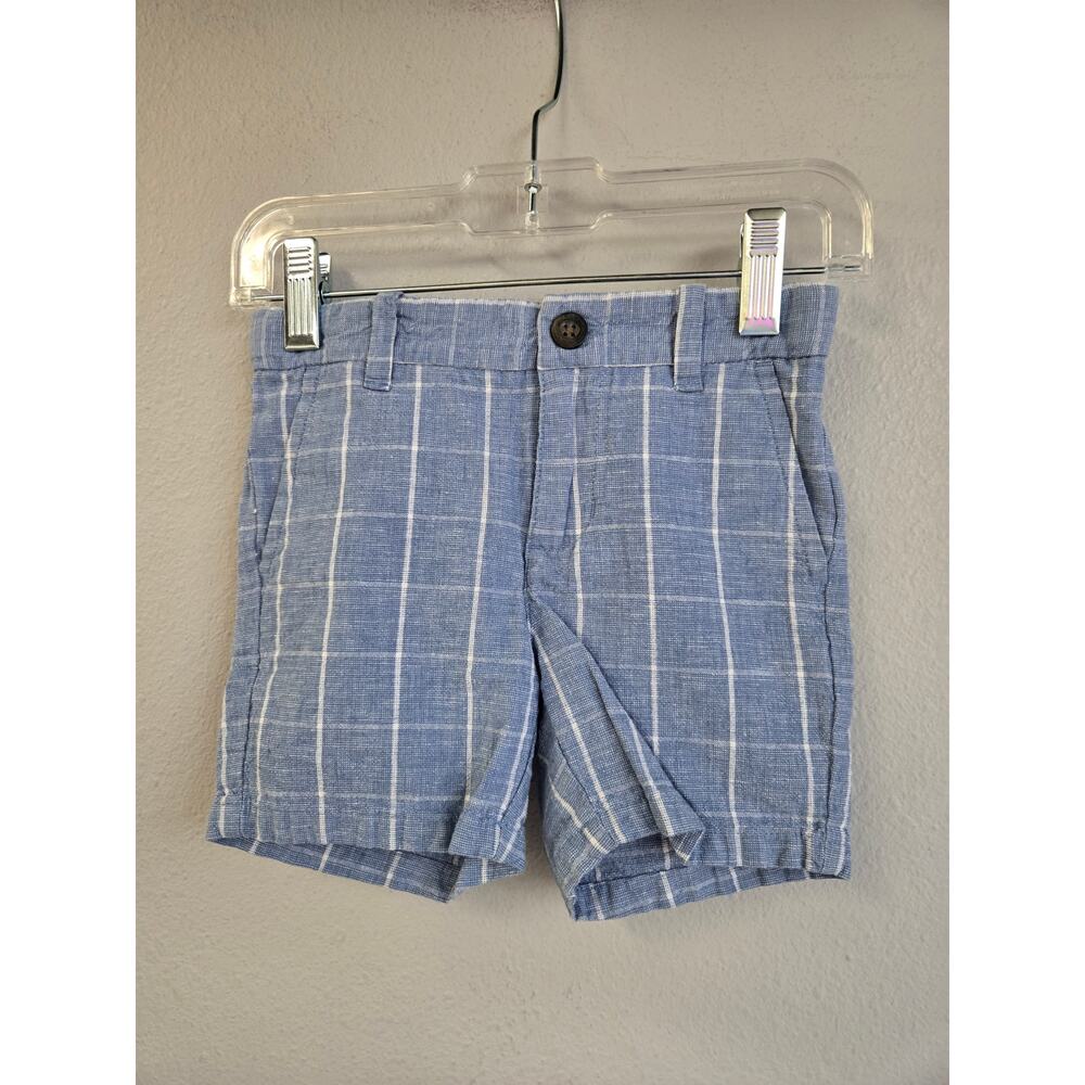 Janie and Jack Boys Blue White Windowpane Plaid Linen Cotton Shorts Size 2T